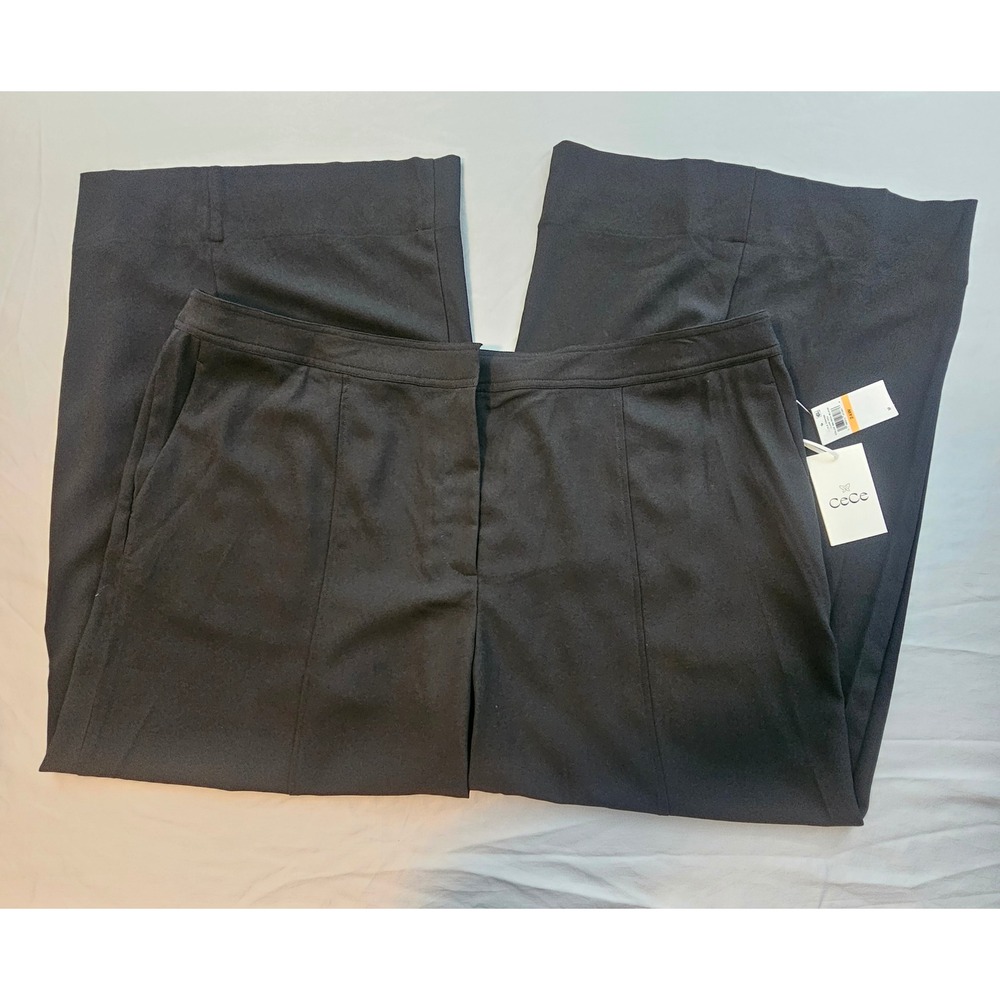 CeCe Olive You 24W Rich Black Super Wide Leg Dress Pants NWT L588